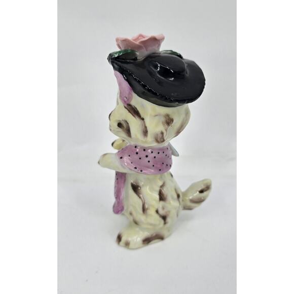 Vintage Napco Style Ceramic Kitten Figurine – Pink Rose Hat – 5” - Picture 4 of 6